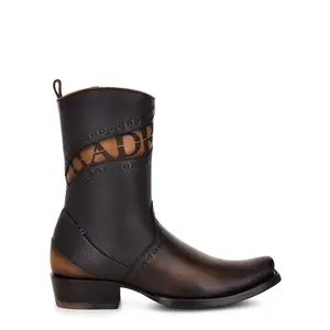 CUADRA Men's Viena Black Laser & Woven Zipper Narrow Square Toe Western Boot