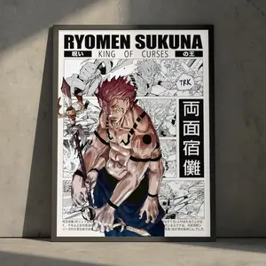 Jujutsu Kaisen Ryomen Sukuna Poster, Vintage Japanese Anime Manga Art Print, Wall Decor (Unframed, Print Only)