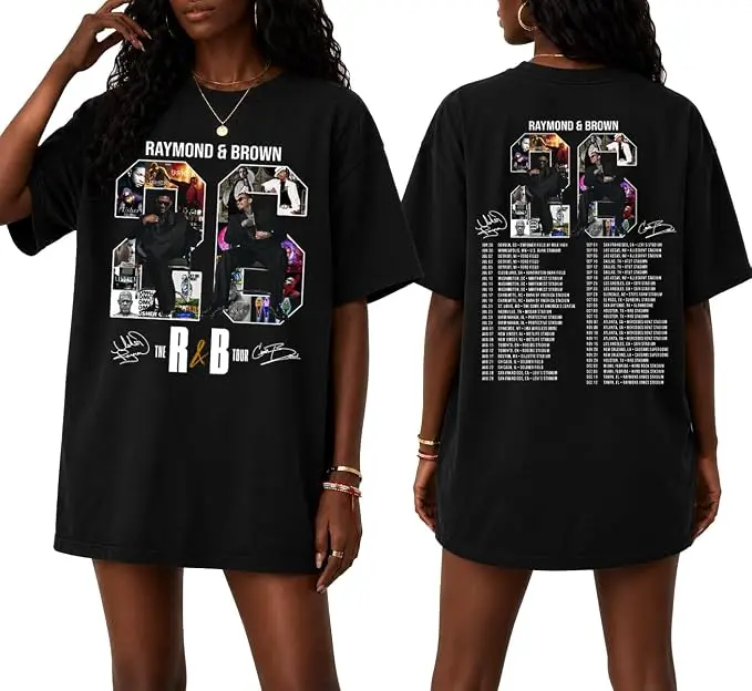 Men's R&B Raymond Brown Tour Cotton T-Shirt - Vintage Concert Style, Retro Music Collage Graphic, Oversized Casual Top