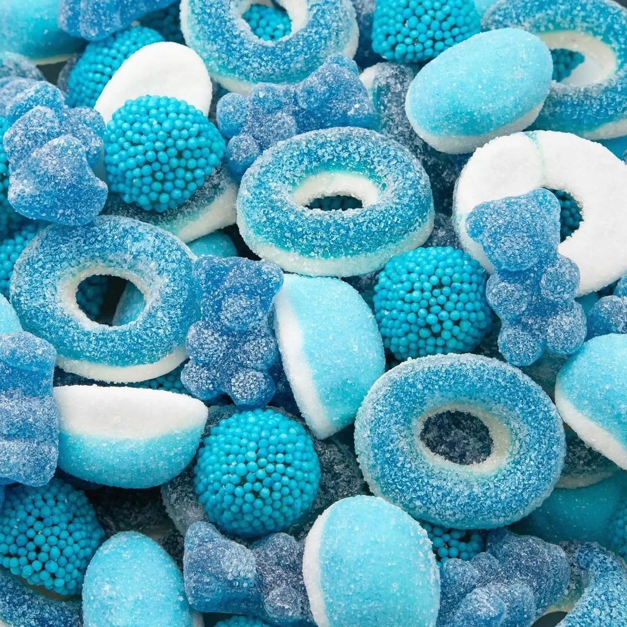 Blue Candy Mix | 1-Pound Bag | Blue Raspberry Candy | Sweet & Sour Gummies for Gender Reveal | Baby Shower Party Favors for Boy | Gummi Bears, Nonpareil Berries, Gummy Rings & Puffs