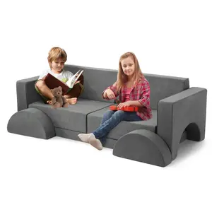 【GARVEE】Creative Modular Toddler Sofa Set: 8-Piece Grey Couch for Bedroom and Playroom with Over 8 Configurations for Versatile Seating and Play