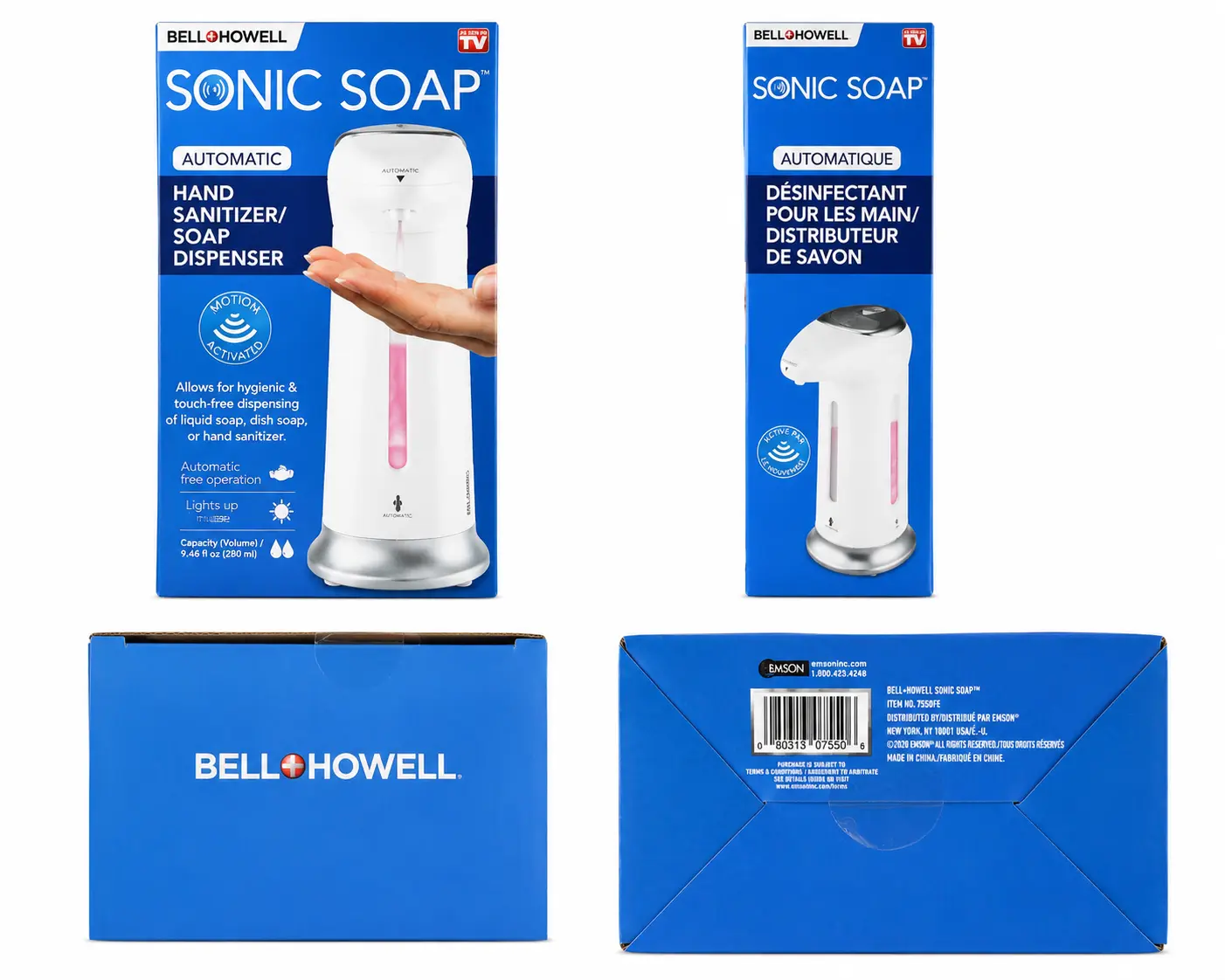 Bell+Howell Sonic Soap Automatic Touchless Soap & Hand Sanitizer Dispenser, Motion Activated, 9.46 fl oz