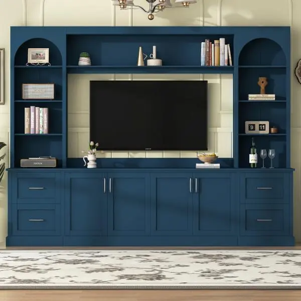 Modern Arched Farmhouse TV Stand - Entertainment Center Wall Unit with Drawers, Cable Holes, Adjustable Shelves, 65-Inch TV Capacity Multifunctional Living Room Console
