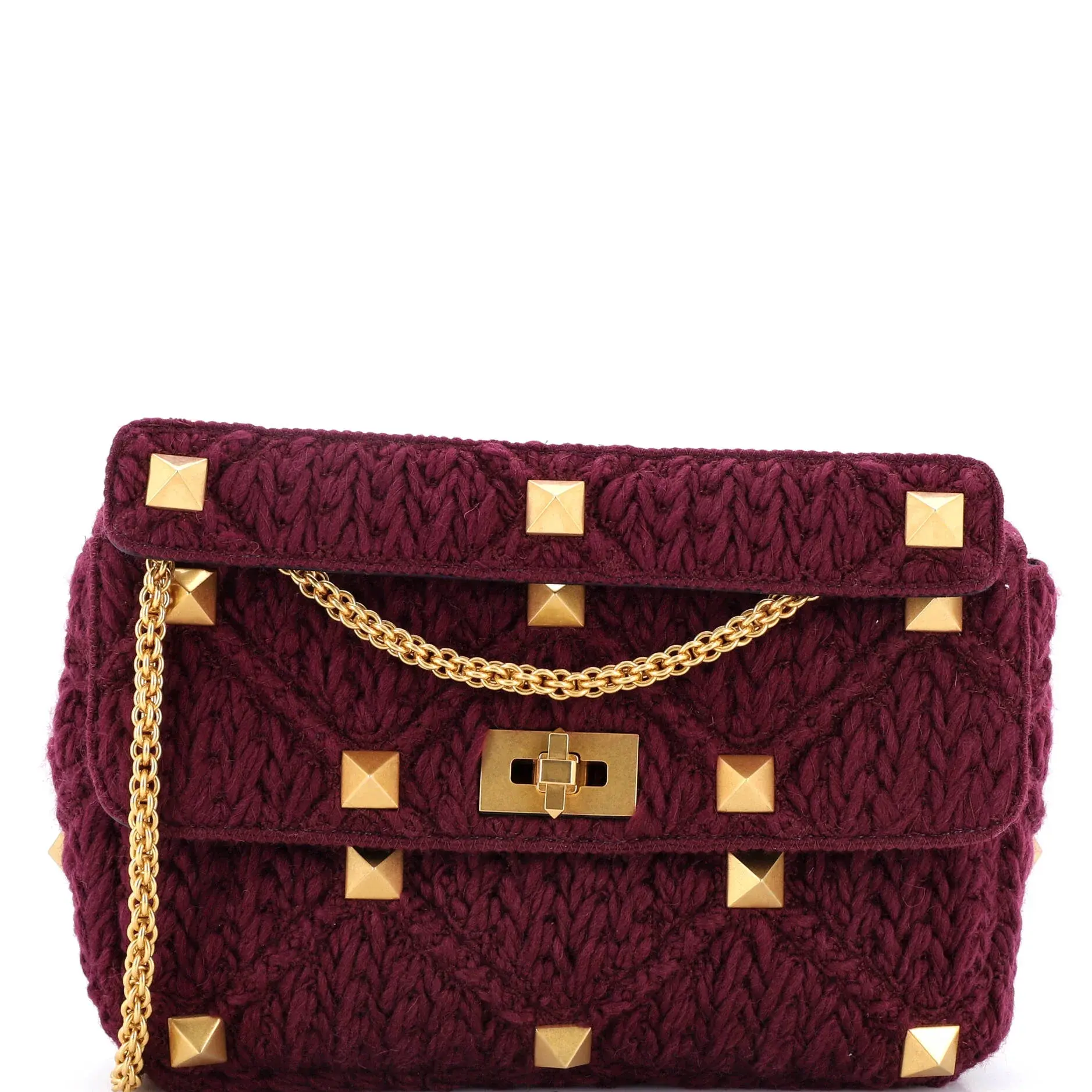 Pre-owned Valentino material Messenger Bags Garavani Roman Stud Flap Bag Knitted Cashmere Large by Rebag
