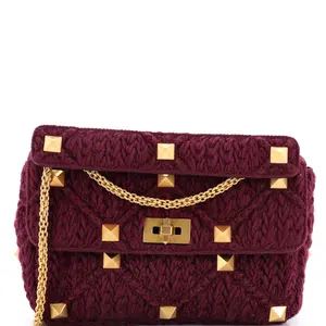 Pre-owned Valentino material Messenger Bags Garavani Roman Stud Flap Bag Knitted Cashmere Large by Rebag