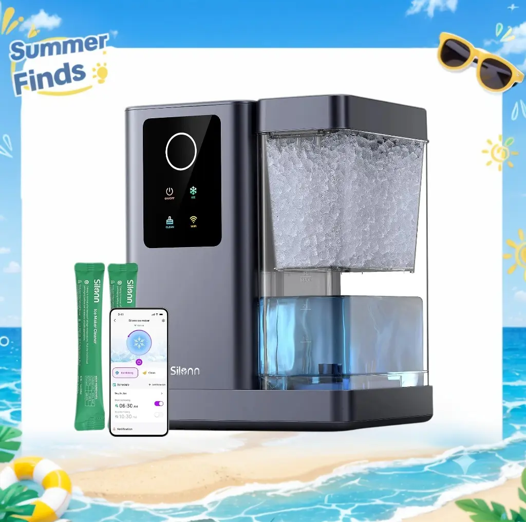 Silonn Nugget Ice Maker Countertop with App & Voice Control, 40 lbs/24H Pebble Ice Machine, 3L Water Tank, Self Cleaning Sonic Ice Maker, Soft Chewable Ice for Home, Kitchen, Party,home essentials