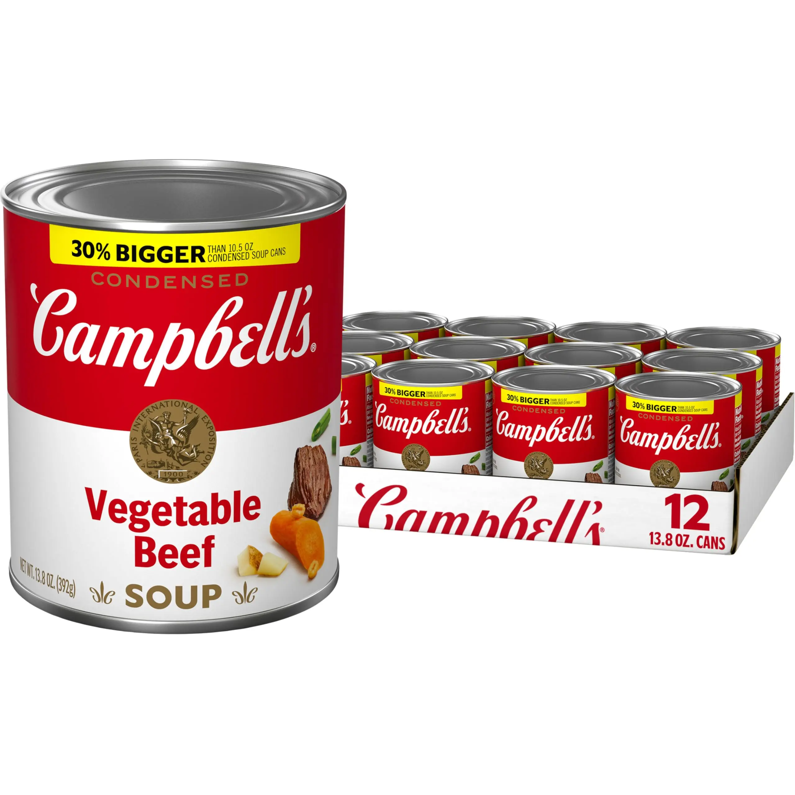 Condensed Vegetable Beef Soup, 12 Pack Canned Soup, Beef with Vegetables and Barley, Quick Meal Pantry Staple, 13.8 oz Cans
