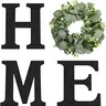Wood Home Sign with Artificial Eucalyptus Wreath for O, Hanging Farmhouse Wall House Decor Wood Letters for Wall Art Rustic Home Decor, Wall Decor for Living Room Kitchen Entryway