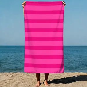 Pink and magenta horizontal stripes fill the frame, creating a vibrant pattern. Abstract geometric art style Sand-Free Beach Towel | Ultra-Light Microfiber | Quick-Dry, Compact for Travel