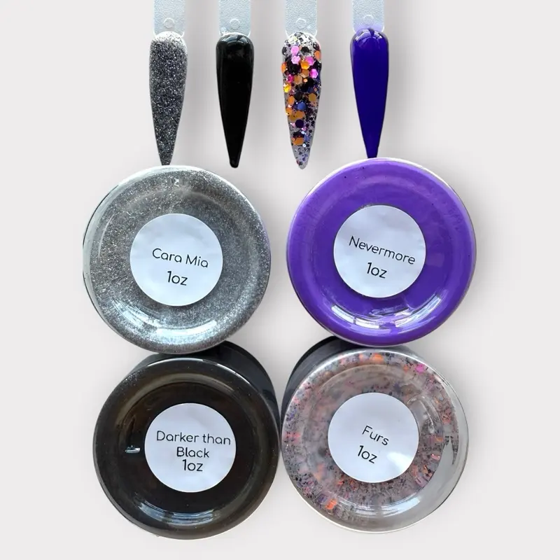 Wednesday Collection Nail Dip Powders - Cara Mia, Nevermore, Darker than Black, Furs - Vegan Cruelty-Free Single Dips for Salon-Quality Manicures