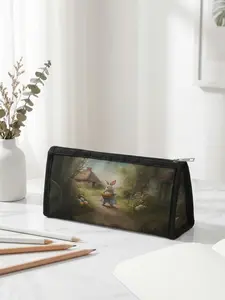 Easter Bunny Illustration 2D Printed Easter Limited Edition Pencil Case, Triangular Capacity Portable Size, Student School Office Storage