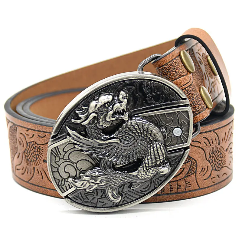 Flying Dragon Knife Buckle Embossed Brown