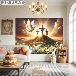 2D FLAT 1pc Studio Props Easter Resurrection Scene Backdrop Banner Party Decorations Banners - Various Sizes Polyester Multipurpose Decoration for All Seasons, No Electricity Needed, Ideal for Room & Garden Decor, Universal Holiday Celebration