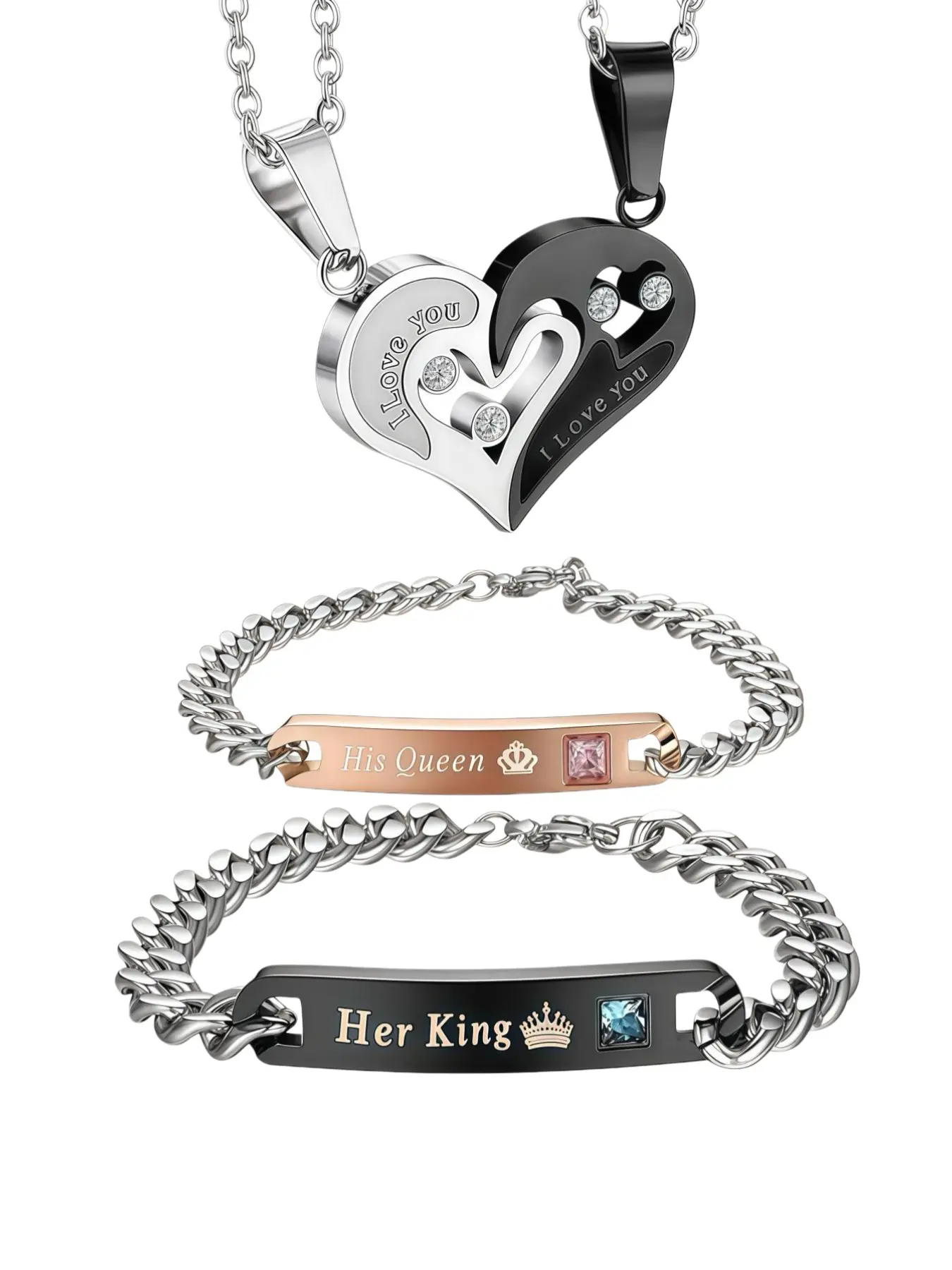 4Pcs Couple Necklace Set Eternal Love Heart Pendant Valentine Gift for Him Her｜Couples Necklace Matching Couple Necklace Set with Eternal Love Heart Pendant Adjustable Jewelry Gift for Valentine’s Day Anniversary Birthday Fashion Jewelry Accessories