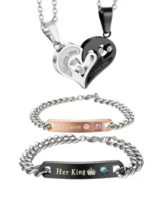 4Pcs Couple Necklace Set Eternal Love Heart Pendant Valentine Gift for Him Her｜Matching Couple Necklace Set with Eternal Love Heart Pendant Adjustable Jewelry Gift for Valentine’s Day Anniversary Birthday Fashion Jewelry Accessories