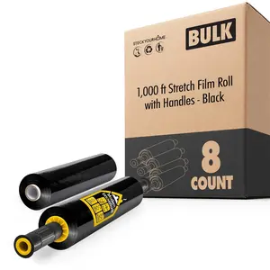 1,000 ft Stretch Film Roll with Handles - Black (8 Pack)