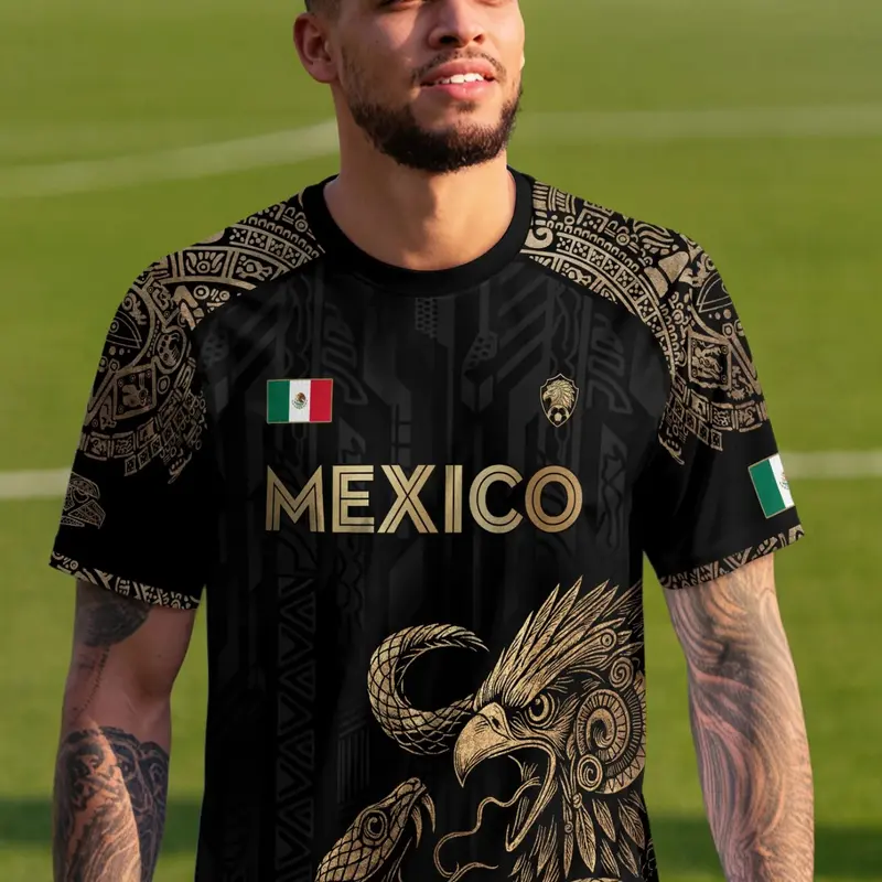Mexico Eagle Aztec Heritage Soccer Jersey Men, Sporty Fitted Long Sleeve, Striped H-Type Design, All Seasons Wear, Jersey Shirts, Sports Top, Football Shirts, Sports Jersey, Football Jerseys, Jersey Tee
