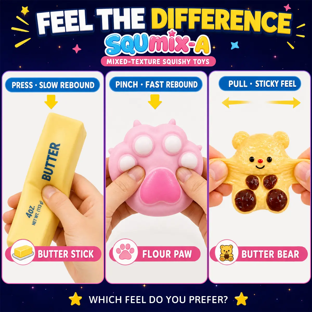 Press pinch and pull squishy toys
