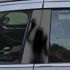 2-Piece grey patterned vinyl automotive B-pillar sticker, self-adhesive, semi-matte, waterproof for easy installation, suitable for glass and metal surfaces, slim design, single use, Universal car sticker