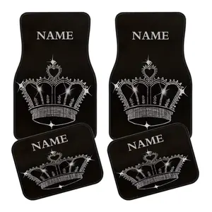 4pcs customizable name and number car floor mats with a personalized crown design. A perfect gift for New Year's and Valentine's Day. Easy-to-clean interior accessories with a sophisticated look, suitable for sedans, trucks, and SUVs. Ideal for al