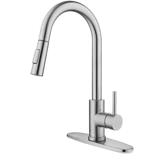 Kitchen Faucets with Pull Down Sprayer, Brushed Nickel High Arc Single Handle Classic Stainless Steel Sink Faucet 1 or 3 Hole, Suitable for Farmhouse Camper Laundry Rv Bar