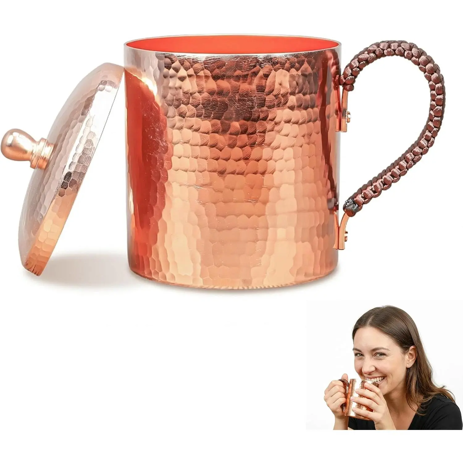18.6oz Pure Copper Mug with Lid - Hand-Hammered Solid Copper Tumbler for Drinking Water, Detox &  - Ayurvedic  for Yoga, Meditation, or Camping