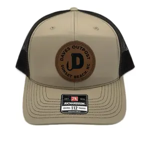 Richardson Daves Outpost Tan 112 Original Trucker Snapback Hat with Leather Patch Adjustable Fit Mesh Design for Fishing