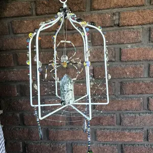 Spider and Moss Agate Suncatcher - Handcrafted Window Decor for Home, Office Light Refraction Accent