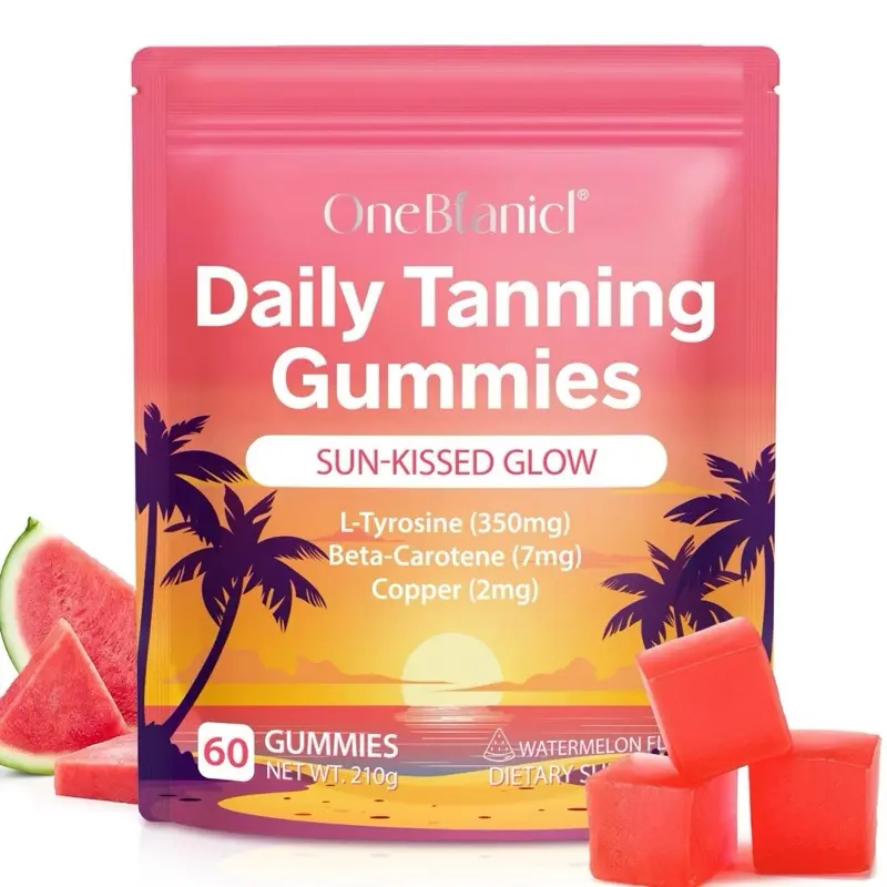 Tanning Gummies, Daily Tanning Gummies with Astaxanthin, Lycopene & Beta Carotene for Skin Health & Glow, Vegan, Non-GMO, Watermelon Flavor, 60 Count