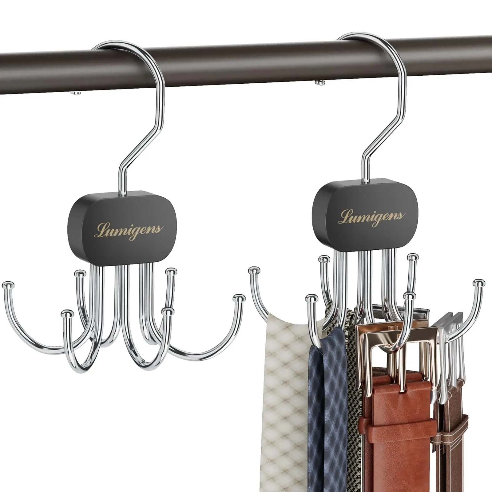 【Back to School】Lumigens Belt Hanger, Belt Organizer for Closet,Rotatable Tie Rack,Belt Holder,Hanging Closet Storage Hook for Belt, Bra, Tank Top, Tie, Scarf, Purse,Black