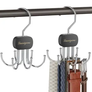 Belt Hanger, Belt Organizer for Closet,Rotatable Tie Rack,Belt Holder,Hanging Closet Storage Hook for Belt, Bra, Tank Top, Tie, Scarf, Purse,2pcs,Black