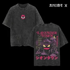 Retro 90s Gengar Ghost" Lavender Town Legend Anime Vintage Oversized Washed Tee Unisex Oversize Anime Manga Washed Heavyweight Tshirt