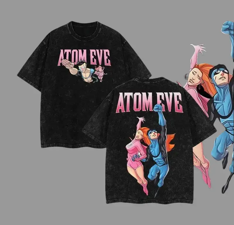 Men's Atom Eve Invincible Acid Wash Lightweight Cotton Short-Sleeve Tee, Menswear Tops, Gift for Invincible Fans