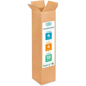 IDL Packaging B-4418-10 Tall Corrugated Shipping Boxes 4"L x 4”W x 18"H (Pack of 10) - Excellent Choice of Strong Packing Boxes for USPS, UPS, FedEx Shipping