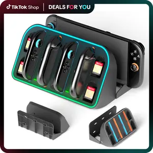 JORREP Switch 2 Wall Mount with Charger for Four Joycon 2, Wall Mount Kit Shelf for  Switch 2 Accessories, RGB Charging Dock Station with 4 Game Storage Holder for  Game Console Holder Stand Durable