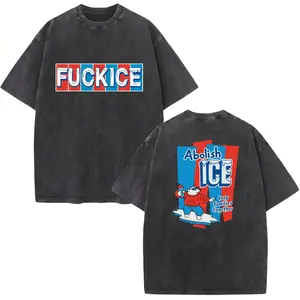 Bold Text & Graphic Print Double-Sided Washed Cotton Tee Shirt Round Neck