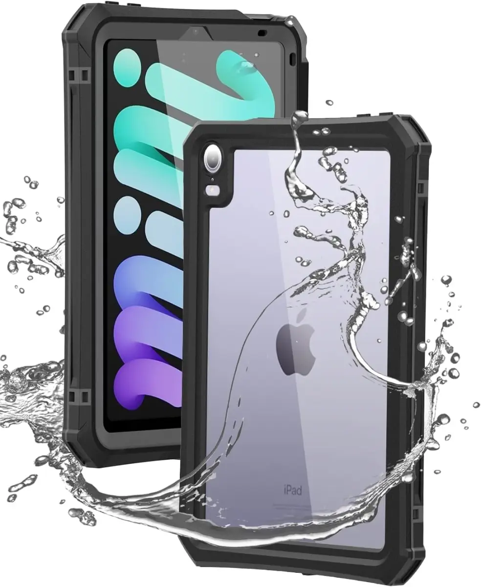 212 MAIN Armor-X Crystal Protective Case for iPad Mini 6 - IP68 Waterproof, Shockproof, Form-Fitting Tablet Cover with Built-In Screen Protector, Antibacterial Disinfection Tech, Cleanable Accessory for Construction Workers, Medical Staff, Restaurants