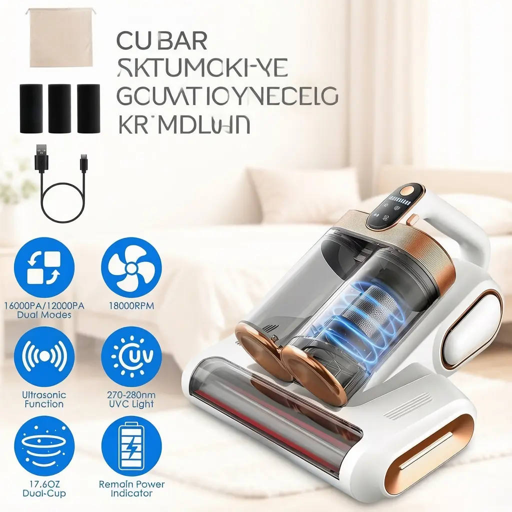 Mattress Vacuum Cleaner 16Kpa Bed Vacuum Cleaner Handheld Vacuums With Ultrasonic And UVC Light 18000 RPM Brushroll Rotation Dual Dust Bins Washable Filters For Bed Pillows Cribs Sofa home ikasummersale pet cleaning aspirador carro mite remover de colchón