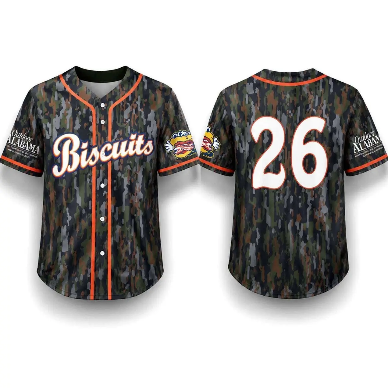 2026 Southern Biscuits Camo Button-Up Baseball Jersey - Limited Ed. Sports Collectible Fan Apparel, Gift for Sports Enthusiasts