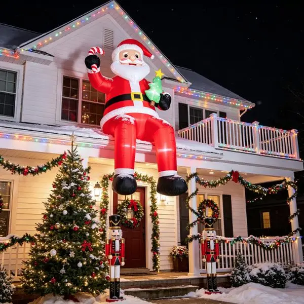 VINGLI Over 10ft Jumbo Sitting Xmas Inflatable Decoration, 6 Built-in LED Lights, 210D Polyester, 12V 18W US Adapter, Self-Inflating Holidays Decor for Outdoor-Indoor Lawn Garden Xmas Party Use