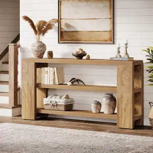 LITTLE TREE 70.9-Inch Extra Long Console Table with Storage, Narrow Wooden Sofa Table Behind The Couch, Farmhouse 3-Tier Entry Foyer Table for Entryway, Living Room, Hallway