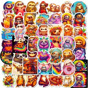 50 pack of sloth animal stickers. Cute and Colorful Waterproof Decals. No Duplicates