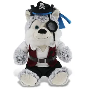 DOLLIBU Super-Soft Polyester Stuffed Husky Toy - Pirate Theme Plush Figure with Removable Suit, Ideal for Pirate Play