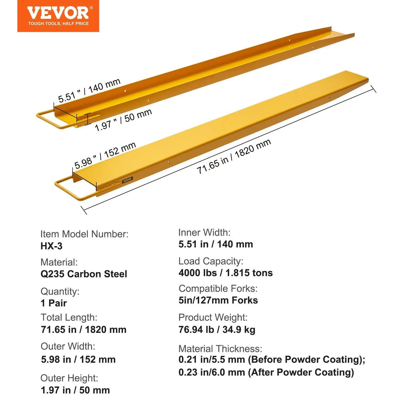 72" Length 5.5" Width - Yellow