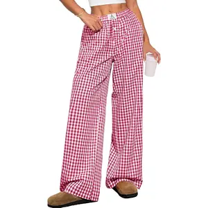 Women's Gingham Striped Pants - Casual Lounge Pajama Bottoms for Home Sleep Resort WearGift
