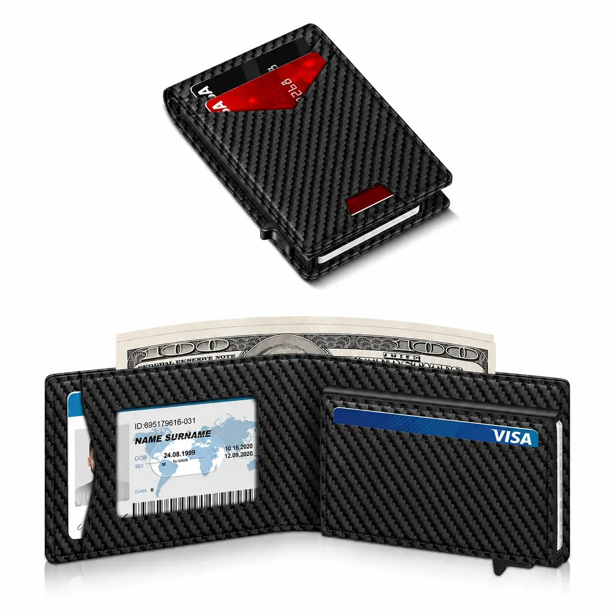 Men's RFID Minimalist Bifold Wallet - ID Display Window, One-Touch Pop-Up Card Storage, Integrated Cash Clip, Gift Box Included - for Summer Vibes, Outdoor Fun,summerwins tiktokshopbacktoschool