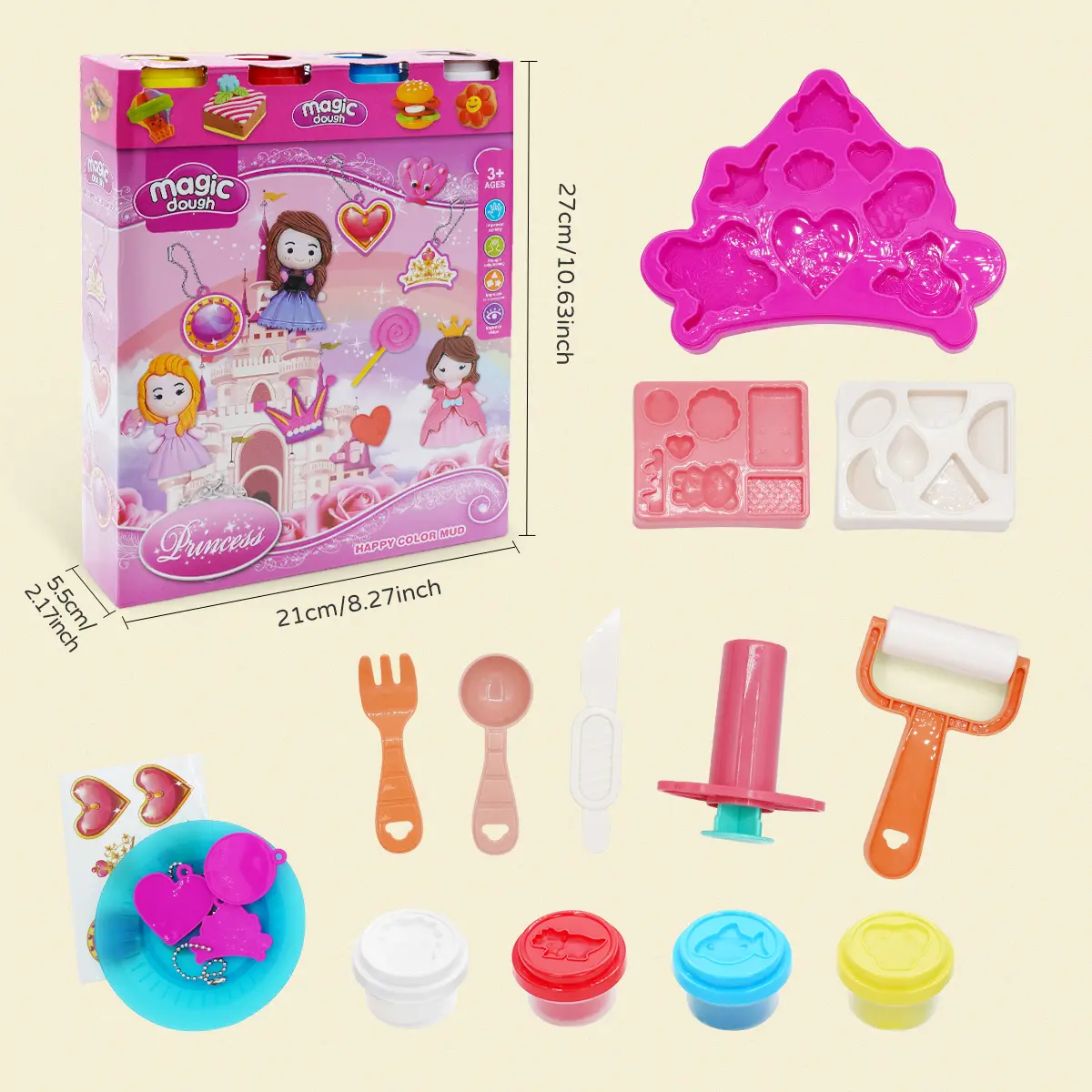 Modeling Clay for Kids Toddlers Art Clay Kit 4 Colors Plasticine with Tools Color Dough Tool Set Colored Soft Sculpting Clay Toys Gifts for Ages 3+ Children (Dinosaur/Princess/Christmas Themes)