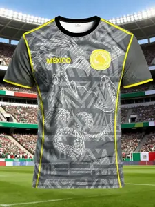 Men's Mexican style football jersey, football shirt, breathable knitted fabric, short sleeves, fit, all season casual wear, ideal choice for sports, training, and leisure, suitable for both men's and women's summer wear