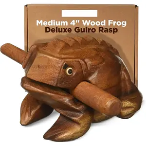 Deluxe Medium 4"  Frog Guiro Rasp -  Musical Instrument Tone Block - Wooden Instrument with Stick, Frog Noise Maker by