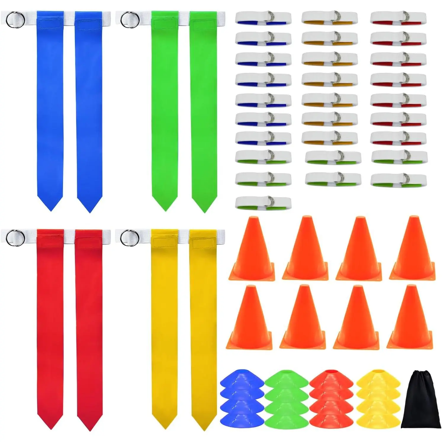 Flag Football Set, 14 Player/ 28 Player Football Flags and Belts Set, Includes Belts, Football Flags, Cones